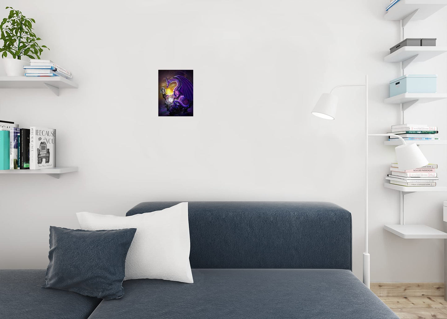 Purple Time Dragon with Gargoyle Friend by Rose Khan Poster Fantasy Clock Cosmos Shiny Scales Thick Paper Sign Print Picture 8x12