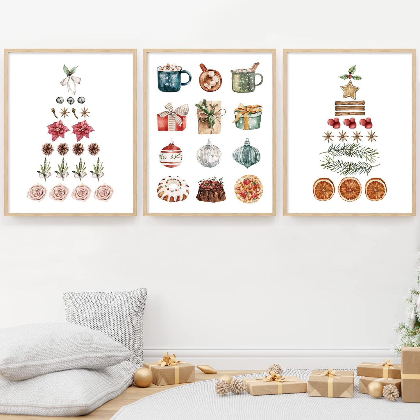 AnyDesign 12Pcs Christmas Wall Art Prints Minimalist Watercolor Xmas Art Poster Aesthetic Cozy Christmas Posters Room Decor for Xmas Winter Gallery Living Room Bathroom Wall Decor(UNFRAMED, 8x10in)