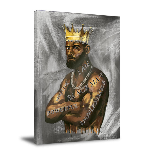 Black Man Poster Wall Art African American Man Portrait Room Decor Black King Inspirational Poster Canvas Prints 16X24 inch