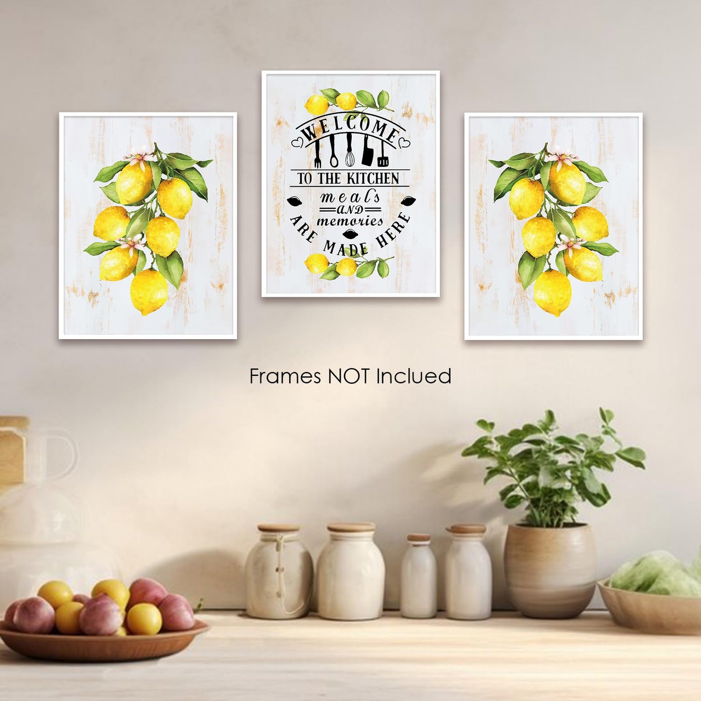 Wall Art Wall Décor Prints Lemon Posters for Room Aesthetic Watercolor Lemon Décor Lemon Kitchen Decor Lemon Themed Farmhouse Artwork for Home Office Kitchen Wall, Set of 3 Unframed, 8 x 10 Inch