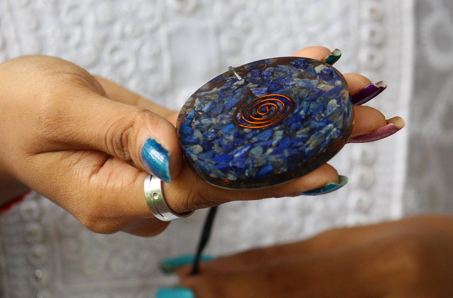 Jet Energized Handmade Lapis Orgone Chakra Pendant Metatron's Cube Merkaba Round 2 inch approx. Prosperity Mental Peace EMF Protection Crystal Therapy Booklet IMAGE IS JUST A REFERENCE