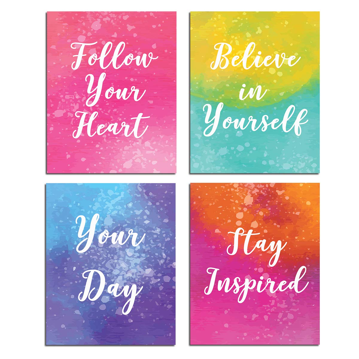 Inspirational Wall Art Motivational Painting- Quotes and Sayings Poster Home Office Decor Canvas Print Bedroom Bathroom Decoration Kids Teens Positive Pictures Modern Artwork Set of 4 Unframed