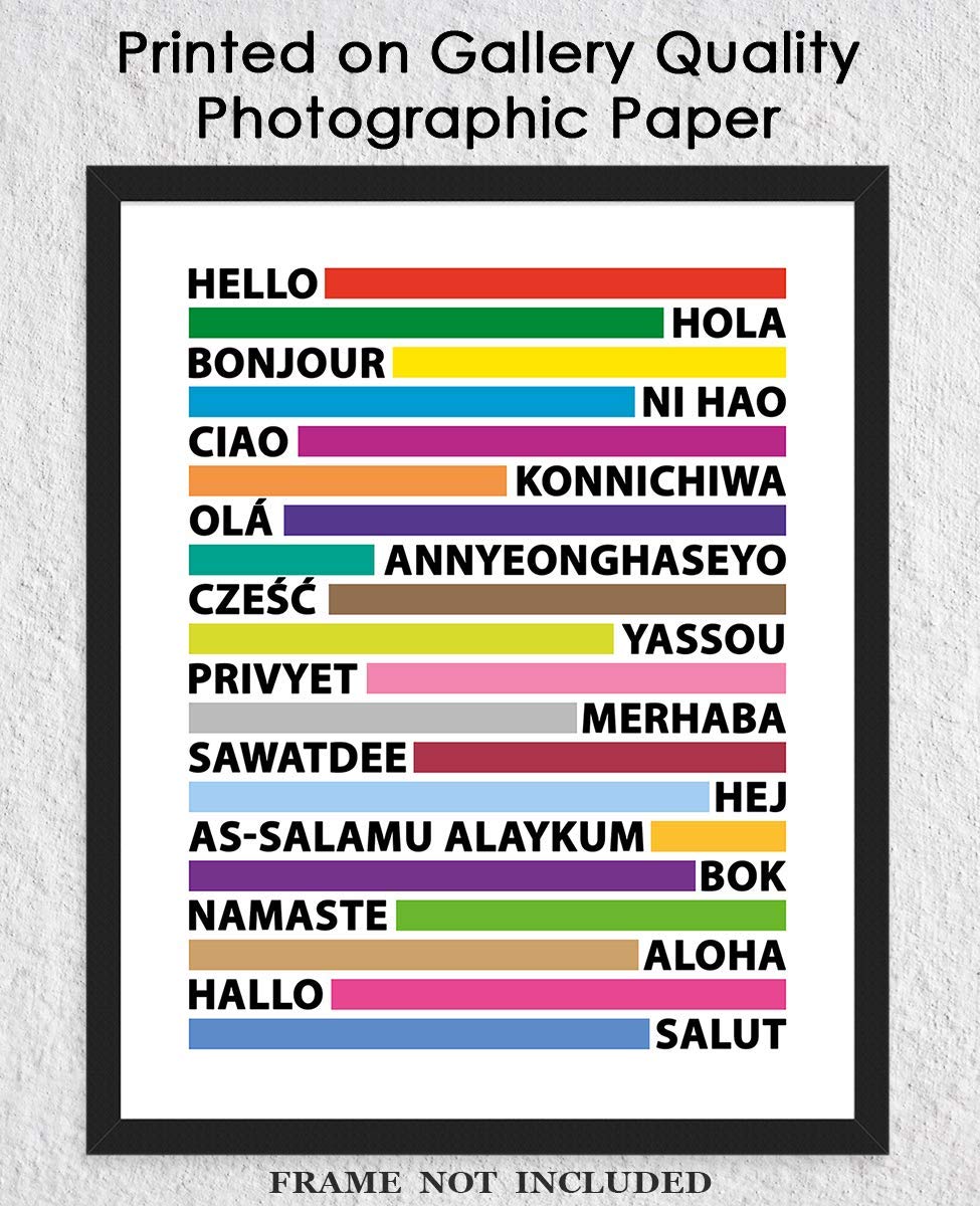 Hello In Different Languages Typography Wall Art Print: 8x10 Unframed Chic, Boho & Modern Posters for Office, Classroom, Dorm, Living Room & Bedroom Decor - Gift Idea for Students, Teachers