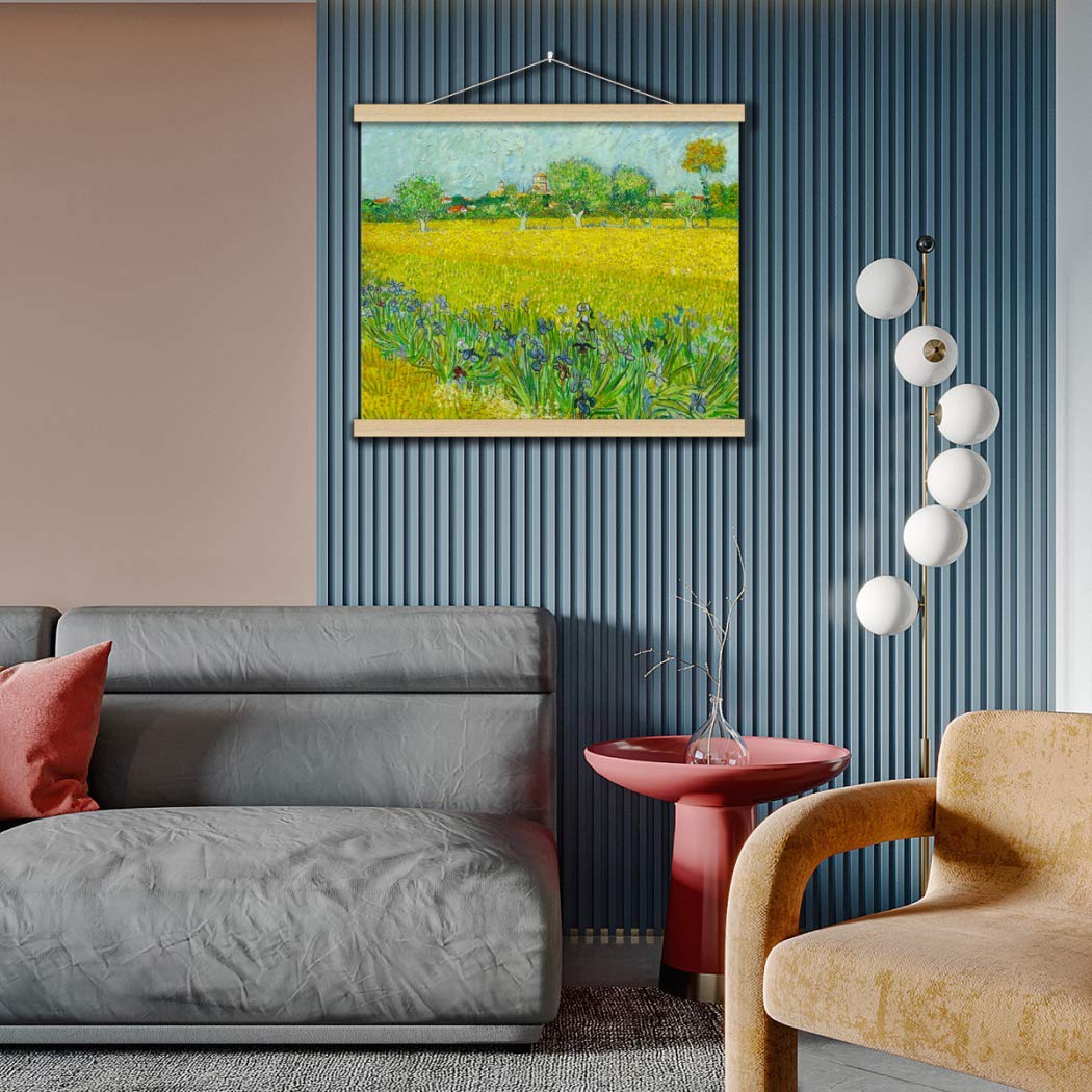 VanSP 8-32inch View of Arles with Irises in The Foreground Wall Art Van Gogh Oil Painting Poster Frame Hanger-Giclee Canvas Prints with Wooden Scroll 26x20in(67x50cm)