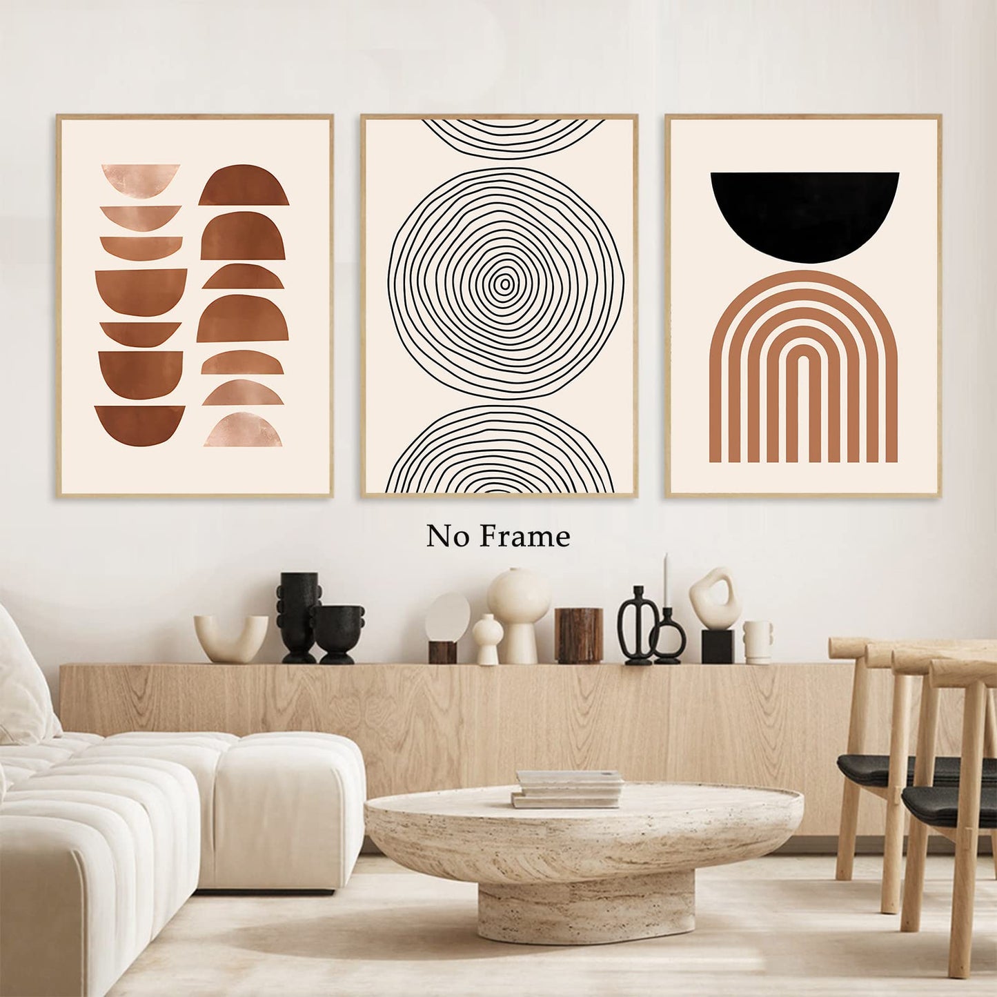 Boho Abstract Canvas Wall Art Mid Century Posters Prints Minimalist Geometric Wall Art Boho Line Art Prints Beige Abstract Picture Minimalist Boho Posters Mid Century Modern Painting 16x24inx3 No