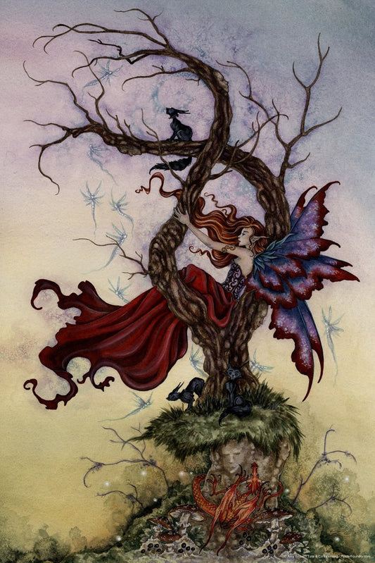 Fairy Wall Art Poster Red Fairycore Grunge Room Home Office Wall Decor Aesthetic Room Cottagecore Teen Girls Room Magical Tree Gothic Witchy Fairies Fairy Core Cool Wall Decor Art Print Poster 12x18