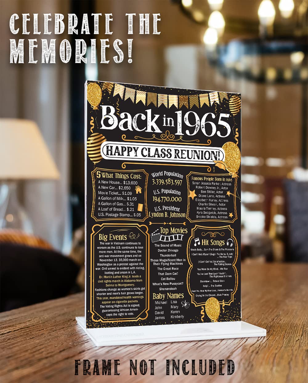 59th High School Reunion (Fifty-nine) Decoration in Gold - Remembering The Year - Class of 1965-11x14 Unframed Poster - Perfect Party Decor and Gift