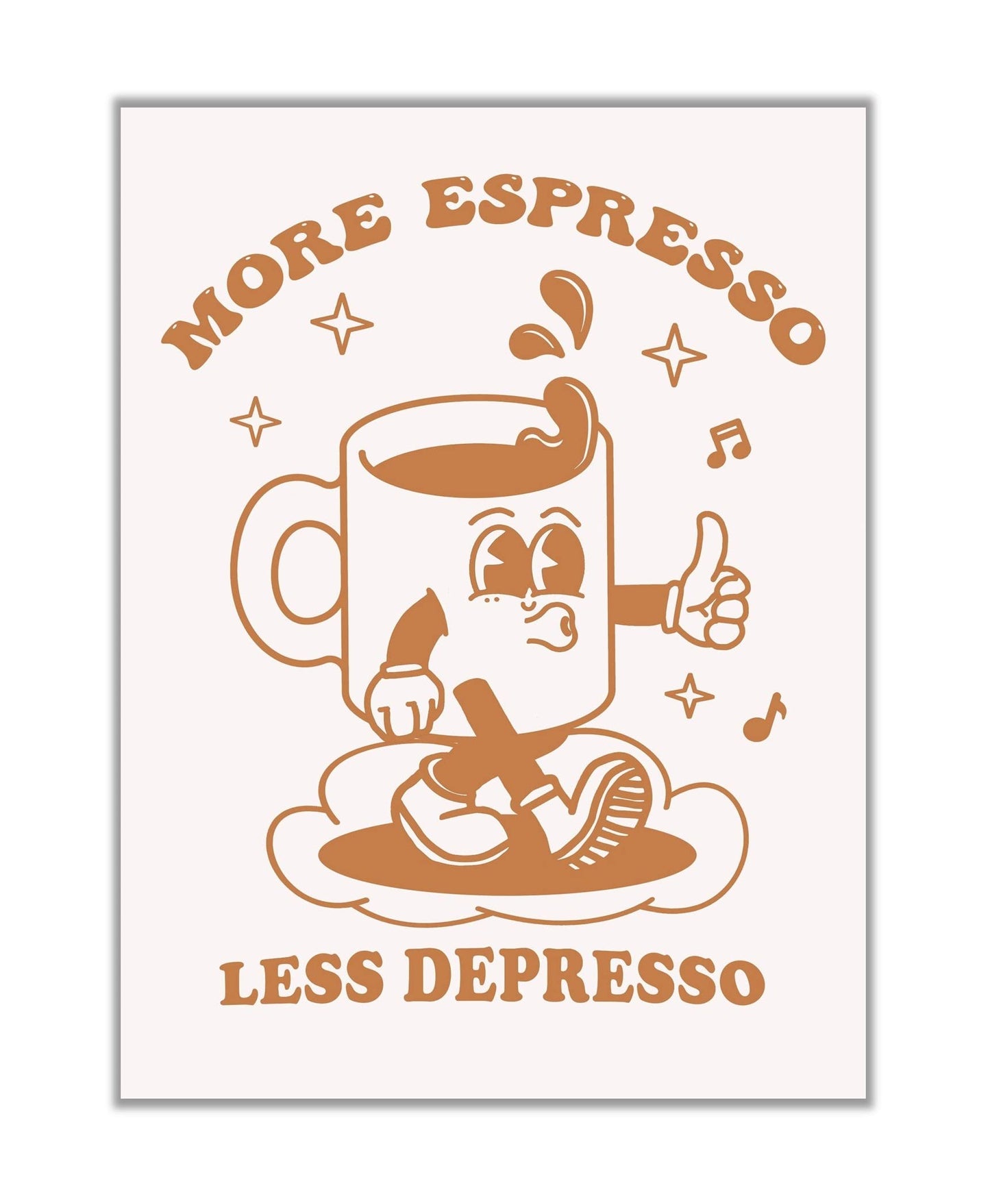 MINI ZOZI Retro Wall Art Room Decor Cute Aesthetic Poster 12"x16" Vintage Pastel More Espresso Less Depresso Trendy For Bedroom Bathroom & Dorm Large Size Kidcore Beige Prints For Teens Girls Unframed