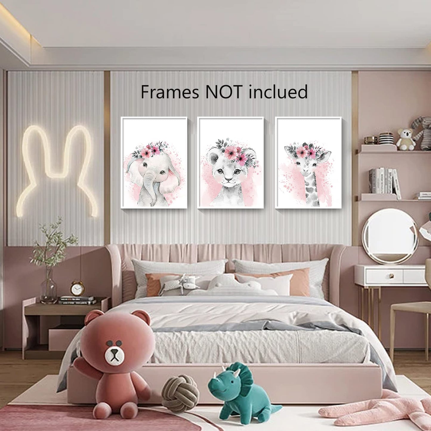 3pcs/set Kid Posters, Cute Animals Wall Art Kawaii Elephant Lion Giraffe Posters Floral Canvas Paintings Print Picture For Kids Room Nursery Decor Art(Kawaii Animals, 8"x12"x3pcs Unframed)