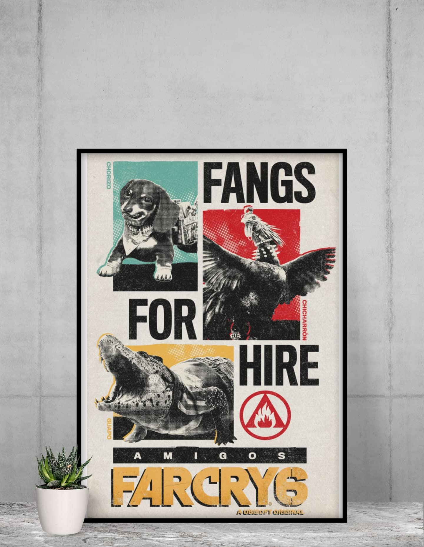 Far Cry 6 Poster Fangs For Hire Chorizo Guapo Chicharron Video Game Gaming Gamer Merchandise Collectibles Collectors Merch Wall Art Gift Room Home Cool Play Cool Wall Decor Art Print Poster 12x18
