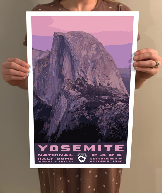 Yosemite National Park Vintage-Style Travel Poster - 8x10-12x18-18x24-24x36 / 4x6 Postcard WPA Style Art Print California USA Half Dome Yosemite Valley (8x10 Inch Poster)