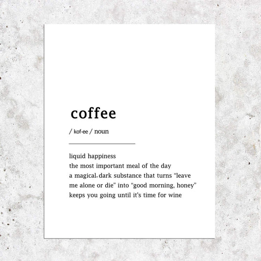 Coffee Definition Print - Shimmer Quote Wall Art Paper Poster - Coffee Lovers Gift - Kitchen Wall Decor - Modern Minimalist Design - 8x10 Inch, Unframed