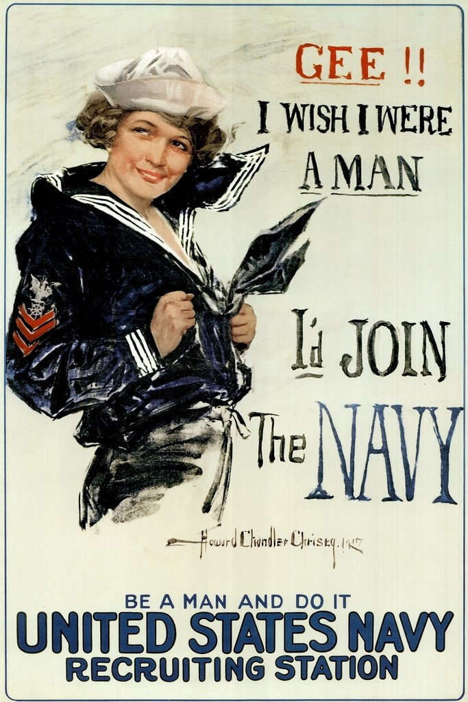 Gee I Wish I Were A Man Id Join The Navy Recruiting Propaganda Cool Wall Decor Art Print Poster 12x18