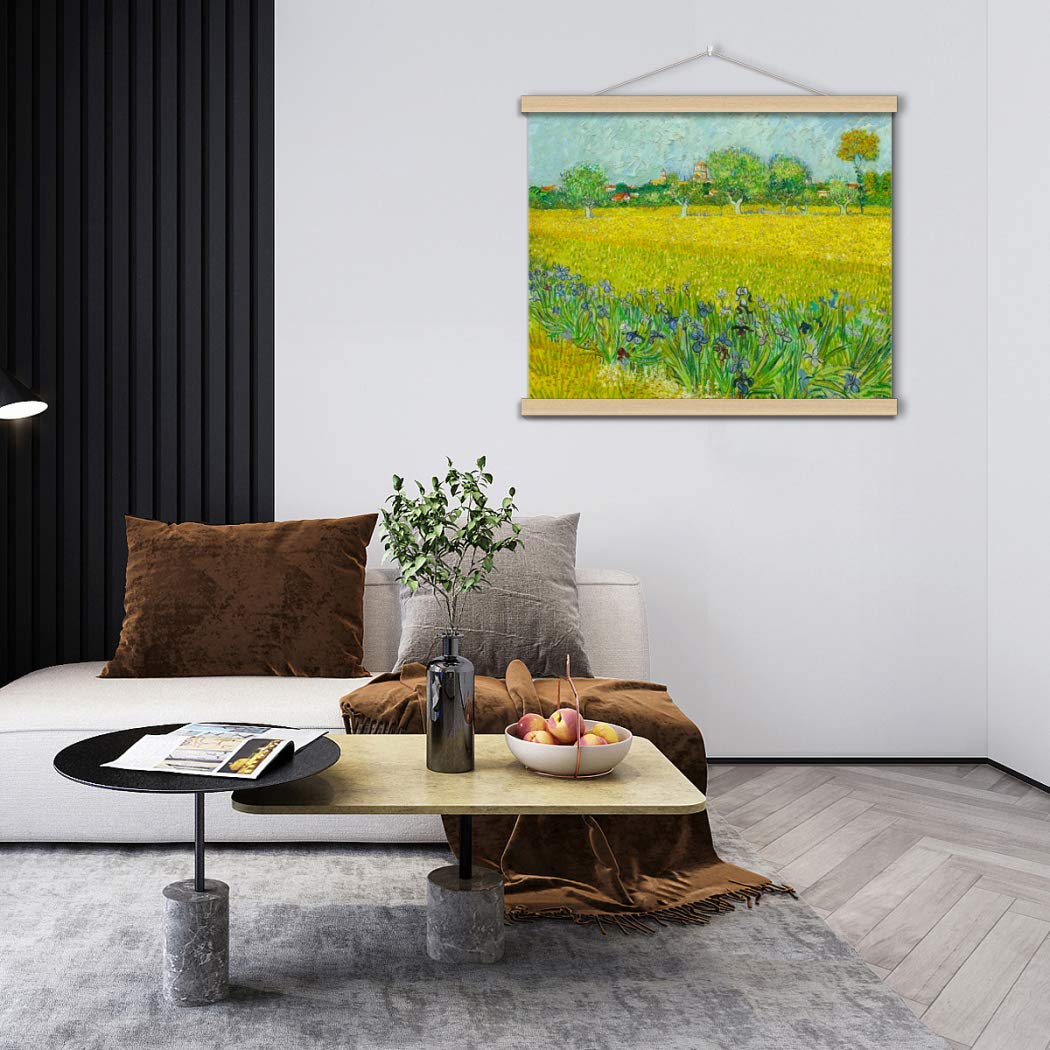 VanSP 8-32inch View of Arles with Irises in The Foreground Wall Art Van Gogh Oil Painting Poster Frame Hanger-Giclee Canvas Prints with Wooden Scroll 26x20in(67x50cm)