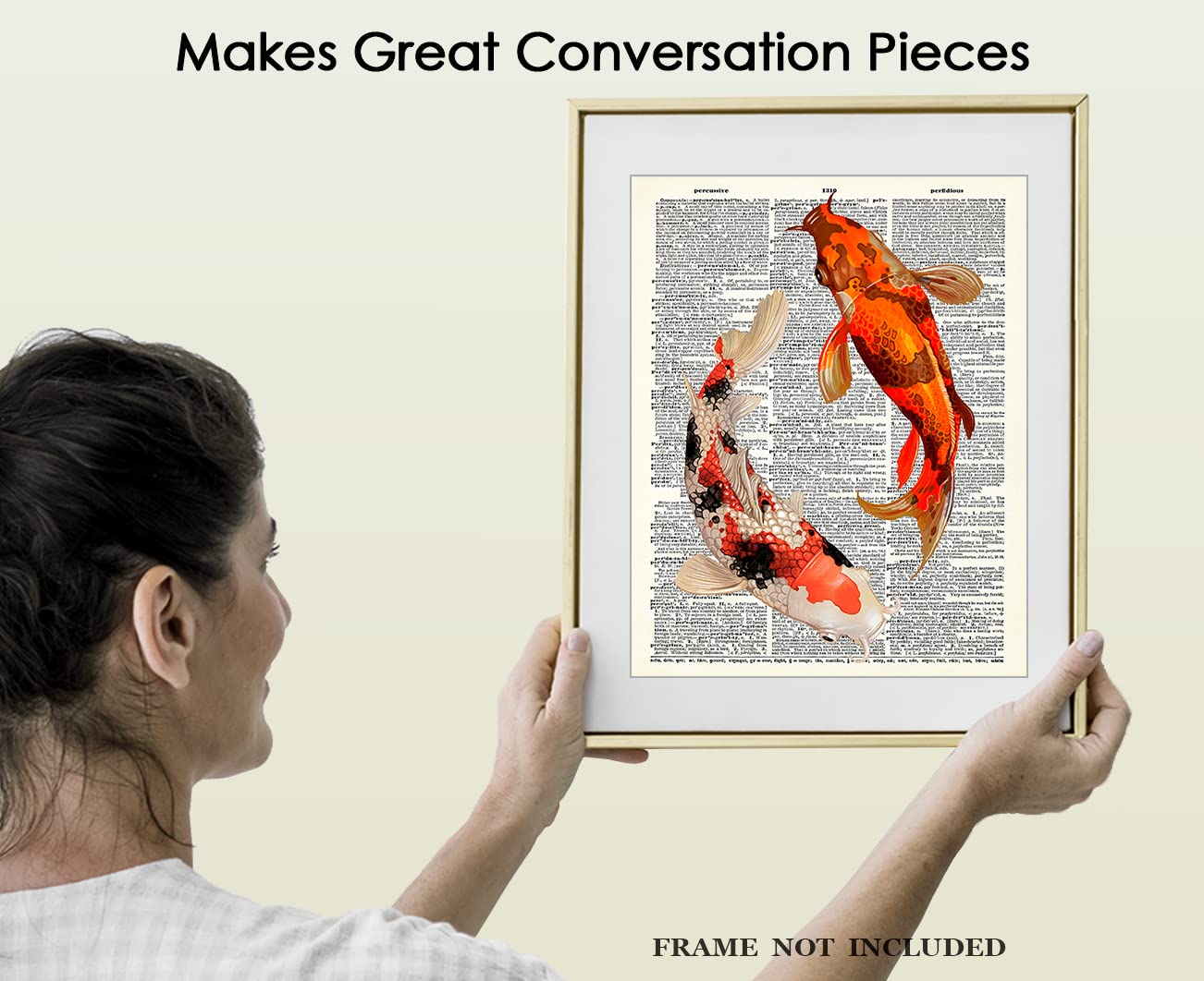 Koi Fishes Dictionary Wall Art Print: 8x10 Unframed Poster For Home, Office, Dorm & Bedroom Decor - Great Gift Idea Under $15 for Koi Fish Lovers