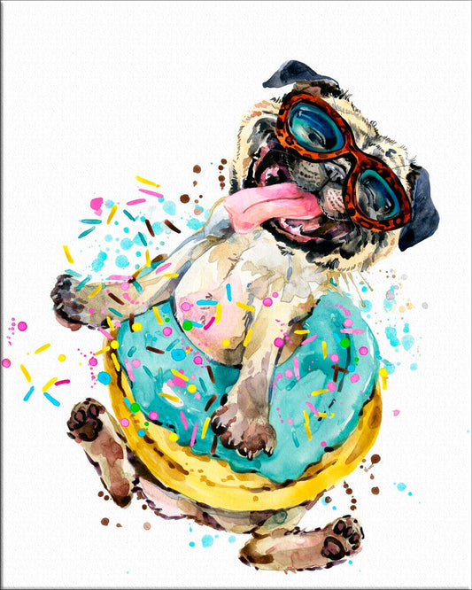 7Dots Art. Dogs. Watercolor Art Print, poster 8"x10" on Fine Art thick Watercolor paper for childrens kids room, bedroom, bathroom. Wall art decor with Animals for boys, girls. (Pug dog)