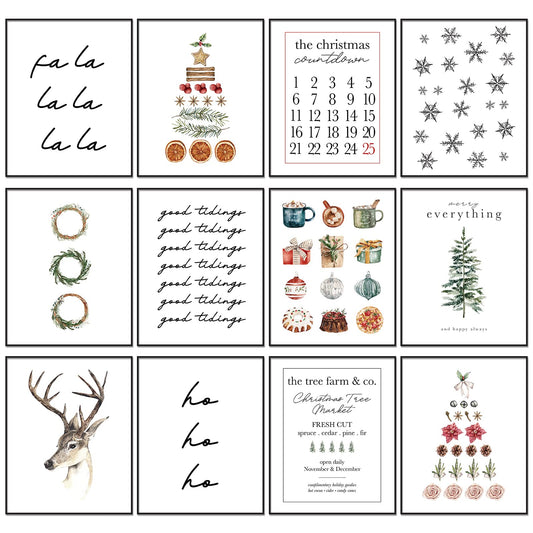 AnyDesign 12Pcs Christmas Wall Art Prints Minimalist Watercolor Xmas Art Poster Aesthetic Cozy Christmas Posters Room Decor for Xmas Winter Gallery Living Room Bathroom Wall Decor(UNFRAMED, 8x10in)