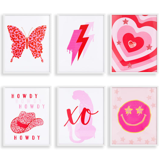 6 PCS Pink Preppy Room Decor Aesthetic Unframed Wall Art Trendy Small Wall Prints Cheetah Butterfly Preppy Posters Cute Preppy Wall Collage Preppy Pictures for Teen Girl Bedroom Room (8 x 10 Inch)