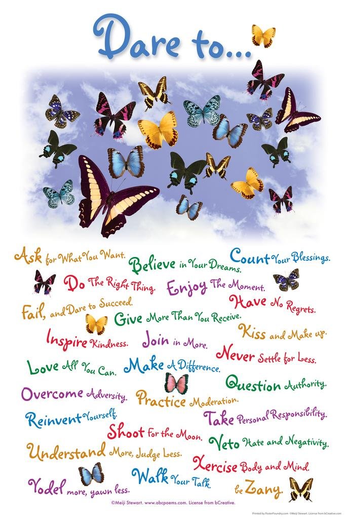Dare To... Motivational Butterfly Poster Vintage Poster Prints Butterflies in Flight Wall Decor Butterfly Illustrations Insect Art Thick Paper Sign Print Picture 8x12