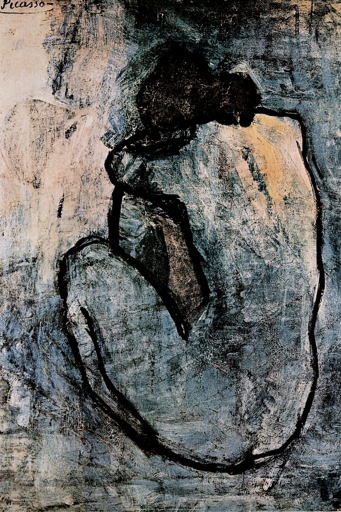 Pablo Picasso Blue Nude 1902 Painting Fine Art Artwork Artist In Mourning Somber Impressionist Painting Cool Wall Decor Art Print Poster 12x18