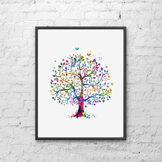 Tree Art Print Watercolor Colorful Family Tree Art Paper Poster Great Gift for Bedroom Tree Watercolor Wall Decor 8x10 inch Unframed