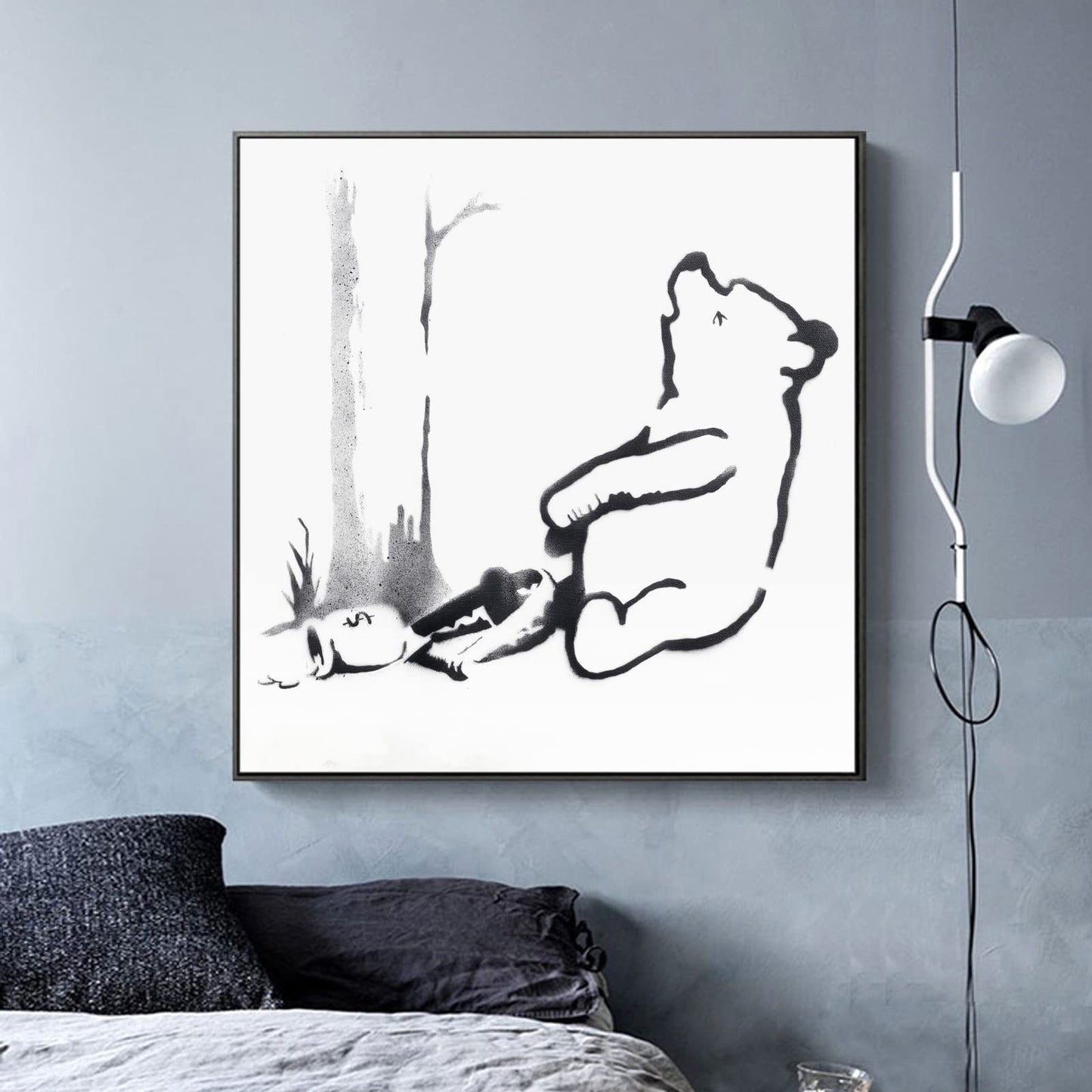 ZZPT Banksy Canvas Wall Art - Bear's Foot Caught In a Clip Print - Cute Bear Poster - Black and White Animal Pictures for Wall Decor Unframed (12x12in/30x30cm)