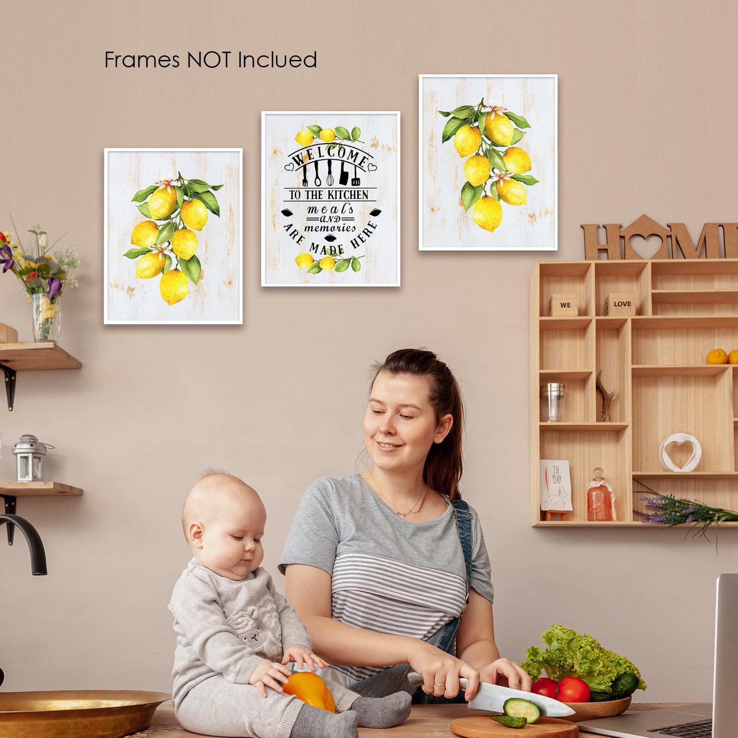 Wall Art Wall Décor Prints Lemon Posters for Room Aesthetic Watercolor Lemon Décor Lemon Kitchen Decor Lemon Themed Farmhouse Artwork for Home Office Kitchen Wall, Set of 3 Unframed, 8 x 10 Inch