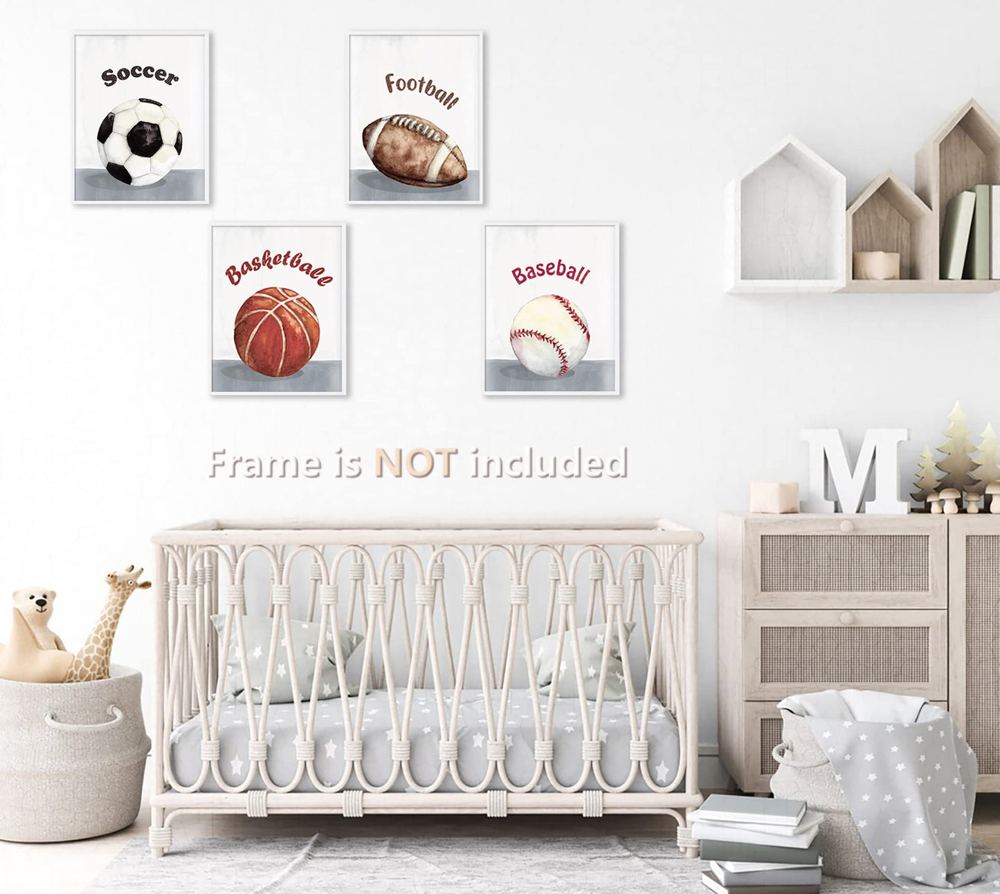 VICBOU 4PCS Wall Art Boys Room Decor Soccer Football Basketball Baseball Sports Balls Nursery Wall Decor Art Prints Posters Paintings for Men Boys Room Bathroom Playroom Classroom, 8x10, Unframed