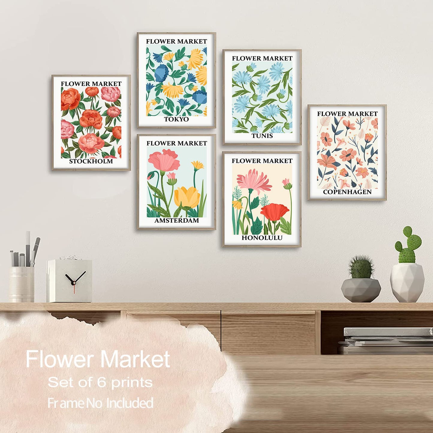 LIYAOLI Flower Market Art Prints Poster 8 x 10 inch Set of 6 Unframed Art Prints Flower Market Prints Colorful Floral Wall Decor for Wall Living Room Office Decoration