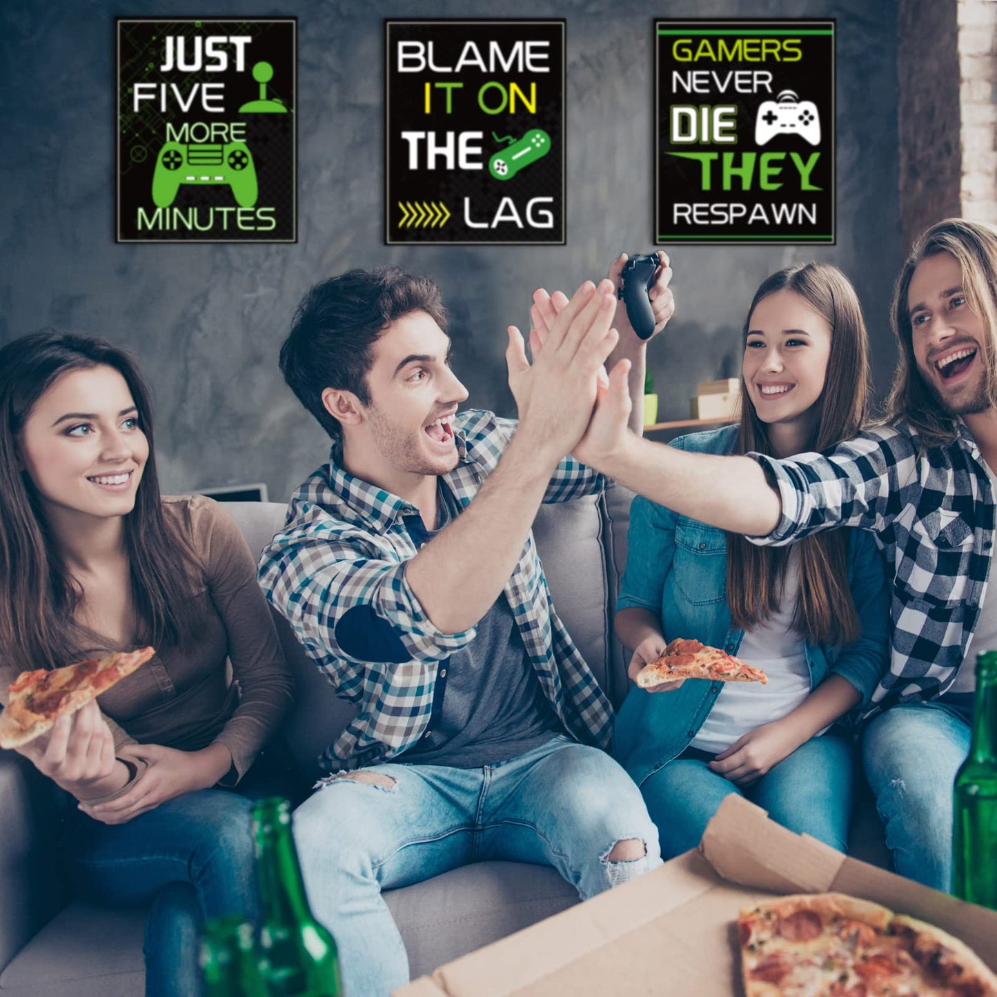 10 Video Game Poster Sign Gamer Art Print Boy Game on Birthday Party Wall Decoration, Inspirational Words Quote Poster 10 x 8 Inch Wall Gaming Art for Kids Boy Bedroom Decor, No Frame (Green)