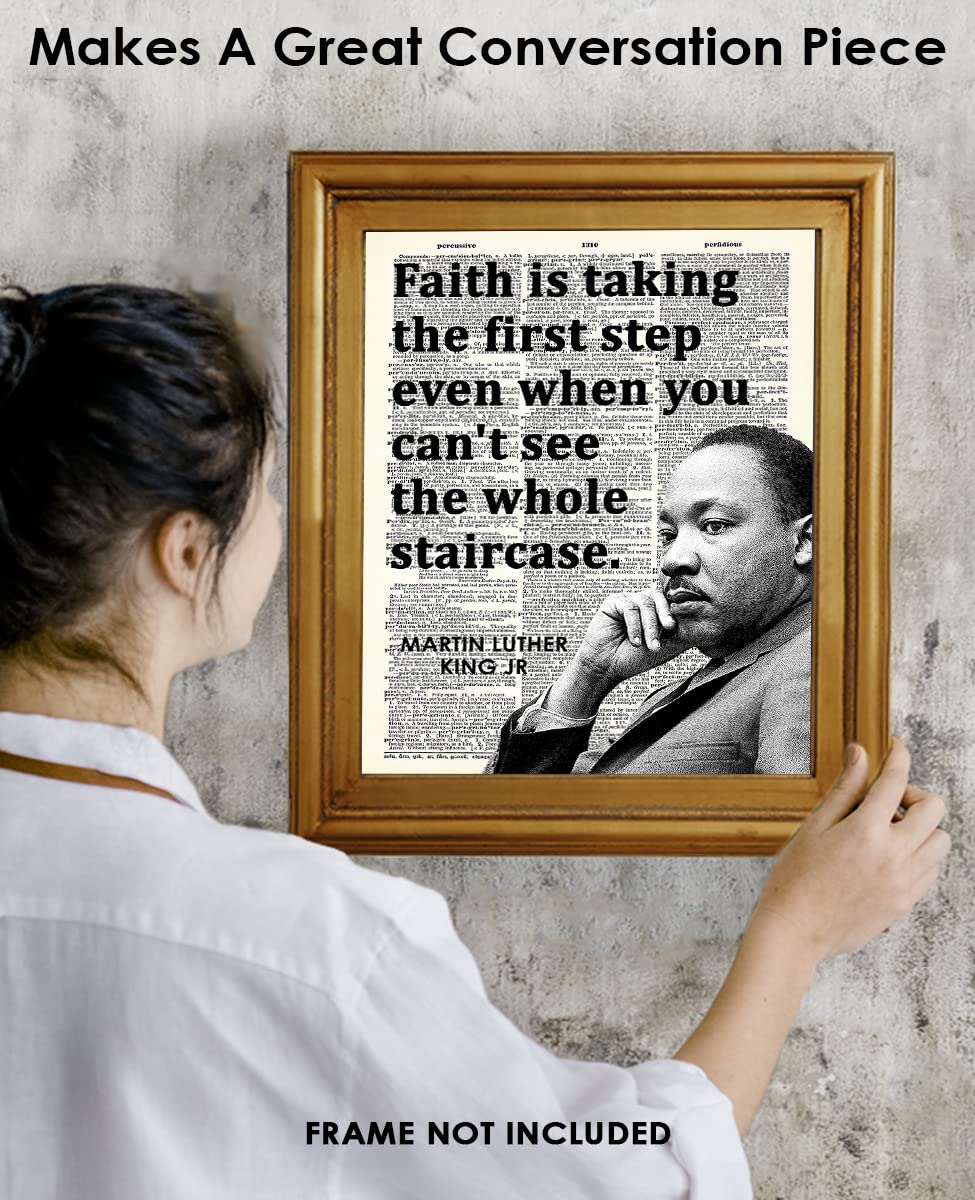 Inspirational Martin Luther King Poster "Faith… First Step" 8x10 Motivational Wall Art & Positive Affirmations Wall Decor for Bedroom Teen Girl Boy - MLK Quotes Decor & Office Decor for Men, Women