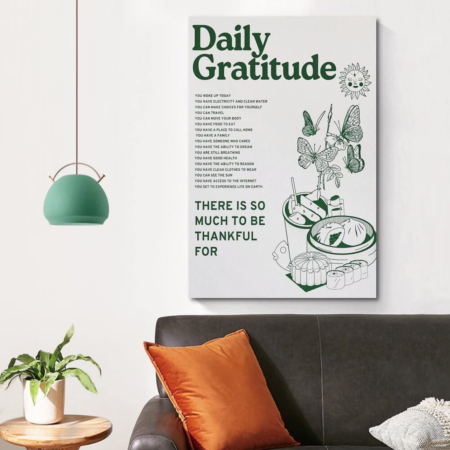 SUANA Vintage Poster Green Inspirational Quotes Daily Gratitude Posters for Room Aesthetic Poster Decorative Painting Canvas Wall Art Living Room Posters Bedroom Painting 12x18inch(30x45cm)