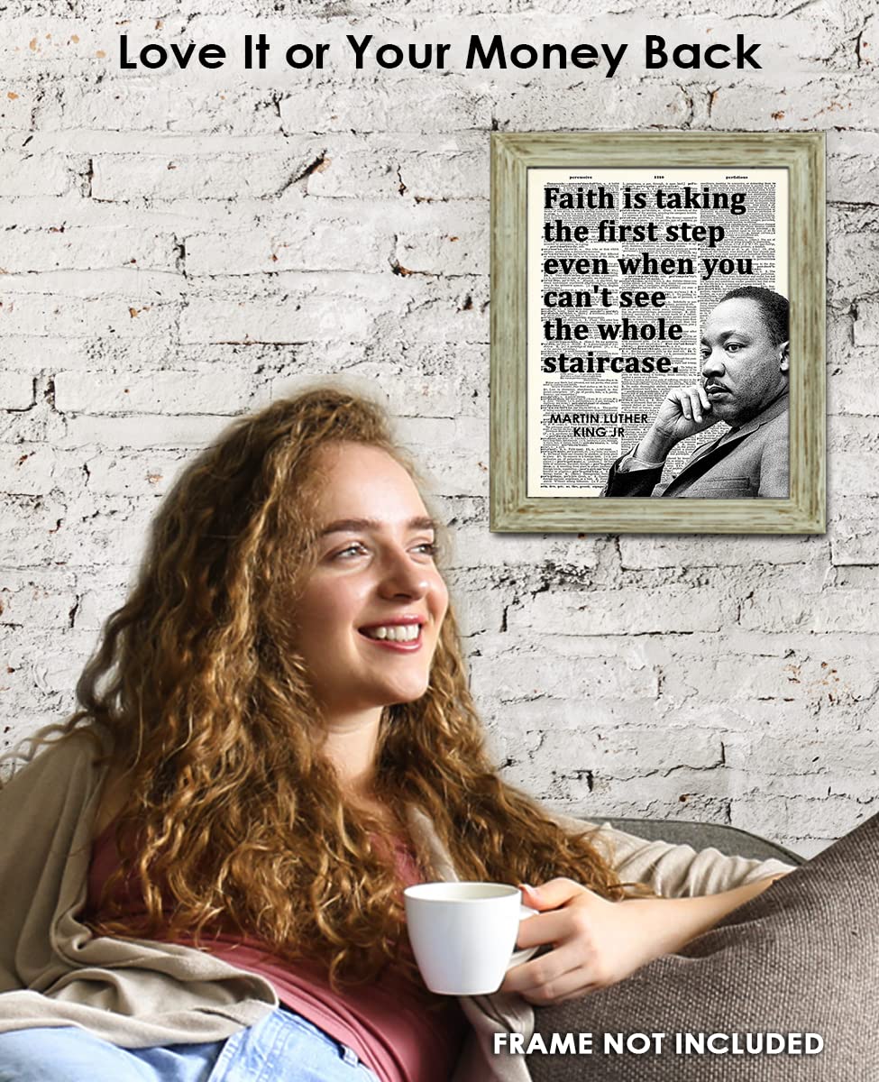 Inspirational Martin Luther King Poster "Faith… First Step" 8x10 Motivational Wall Art & Positive Affirmations Wall Decor for Bedroom Teen Girl Boy - MLK Quotes Decor & Office Decor for Men, Women