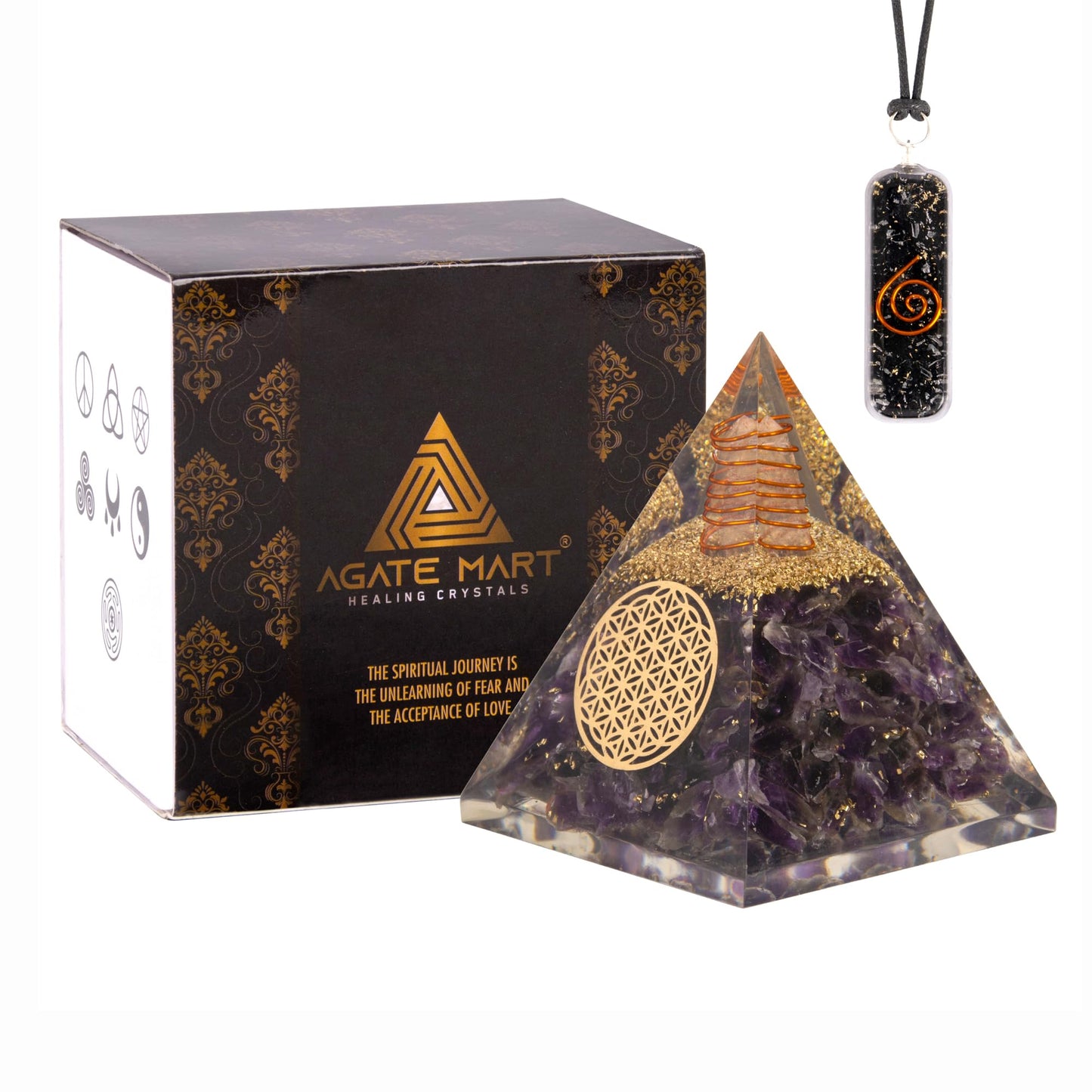 Agate Mart Amethyst Orgonite Pyramid Crystals Pyramid for Positive Energy And Meditation Yoga Positive Energy Crystal That Promotes Wealth, Prosperity and attracts Success