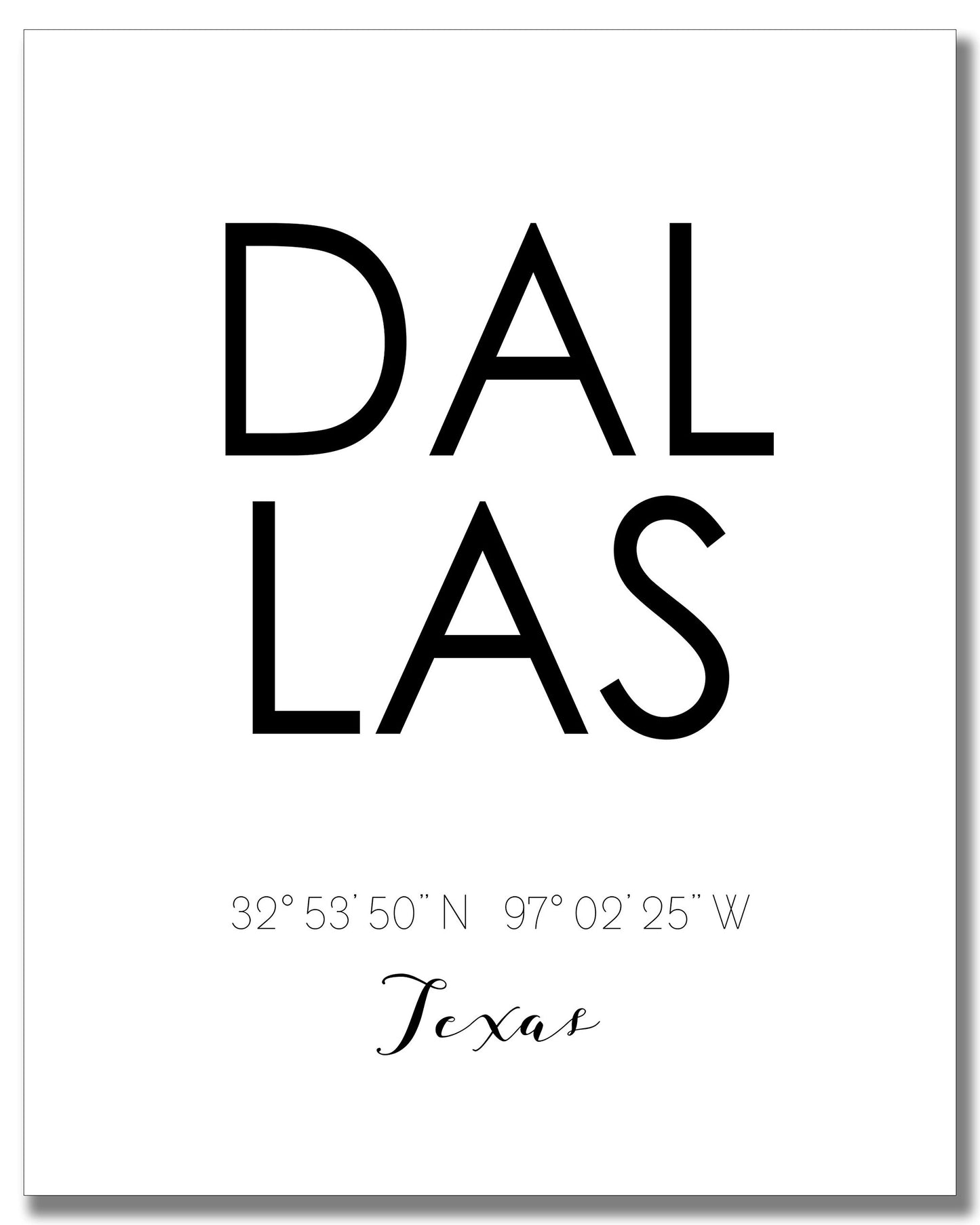 Dallas City Skyline Wall Décor Prints - Set of 2 (8x10) Art Photos - Typography Minimalist Poster