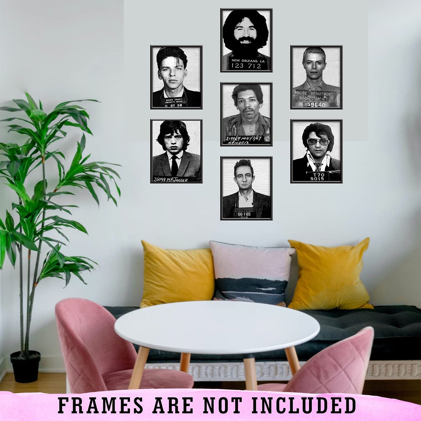 Musician Mugshot Poster - Bowie Elvis Johnny Cash Jerry Garcia Jimi Hendrix Mick Jagger Frank Sinatra David Crosby Janice Joplin - Vintage Rock Band Posters Wall Art - Set of 9 Unframed 8x10 Prints