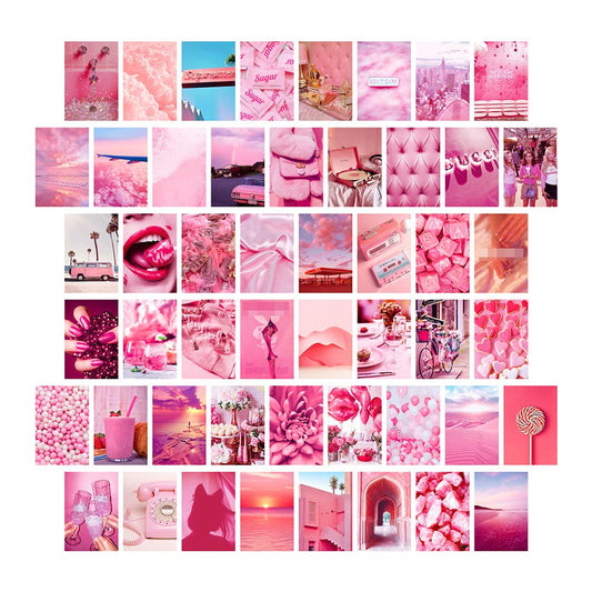 TIANYUAN 50Pcs Pink Aesthetic Picture Wall Collage Kit, Warm Color Room Decor for Bedroom Teen Girls, Art Prints Room, Dorm Photo Display, Posters Aesthetic, 4x6 in