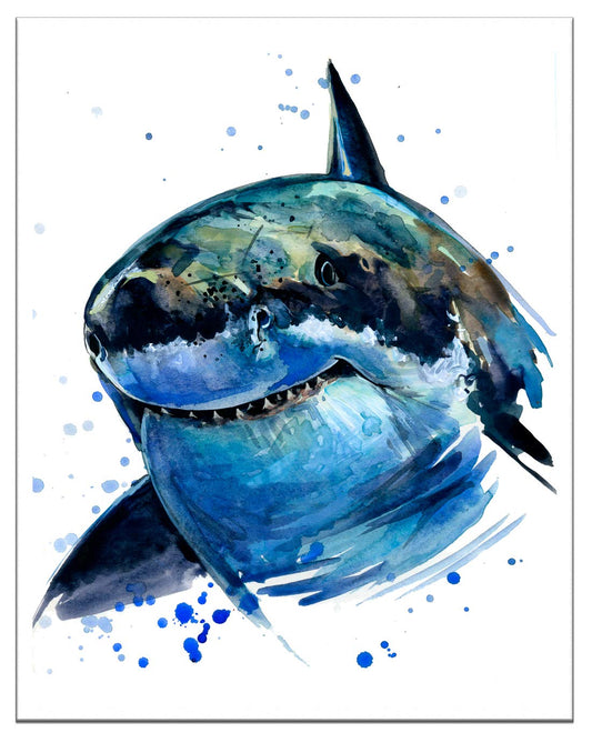 7Dots Art. Sea Animals. Watercolor Art Print, poster 8"x12" (A4) on Fine Art thick Watercolor paper for living room, bedroom, bathroom, kid's room. Wall art decor with Sea Animals. (Shark)