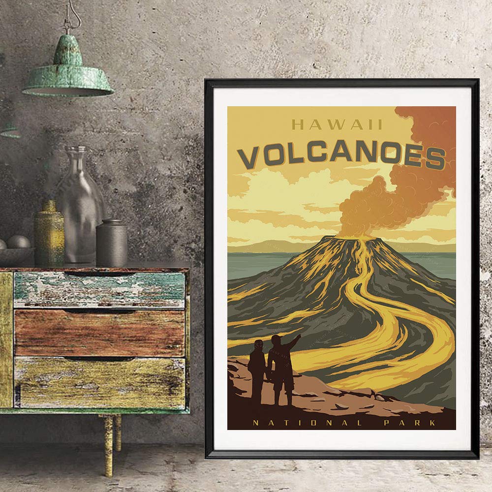 Hawaii Volcanoes National Park America Vintage Travel Poster Art Print Canvas Painting Home Decoration Gift(12X18 inch)