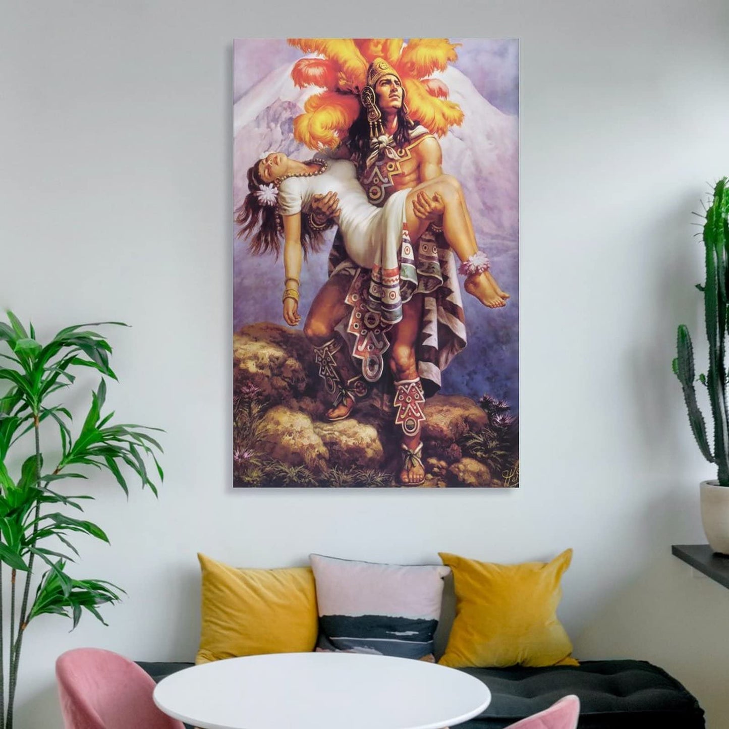 Aztec Warrior and Princess Poster Mexican Folk Mythology Canvas Wall Art Decorative Painting Living Room Decor Posters Bedroom Prints 08x12inch(20x30cm), Unframed