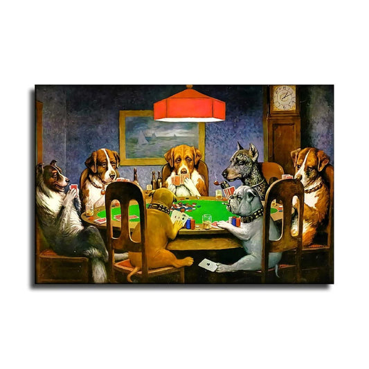 MMIXIANG Dogs Playing Poker Canvas Art Poster and Wall Art Picture Print Modern Family Bedroom Decor Posters 16x24inch(40x60cm)