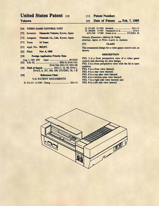 Patent Prints - Nintendo Console Patent Art - NES Game Room Art- Patent Art Poster (8.5 x 11) - 337