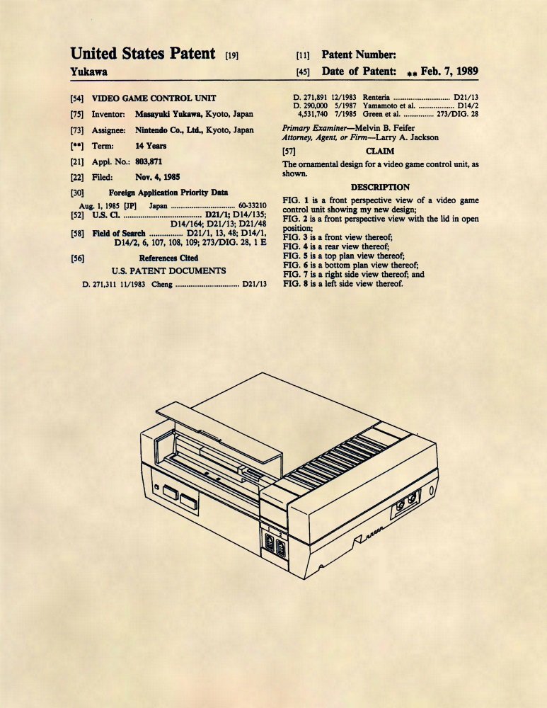 Patent Prints - Nintendo Console Patent Art - NES Game Room Art- Patent Art Poster (8.5 x 11) - 337