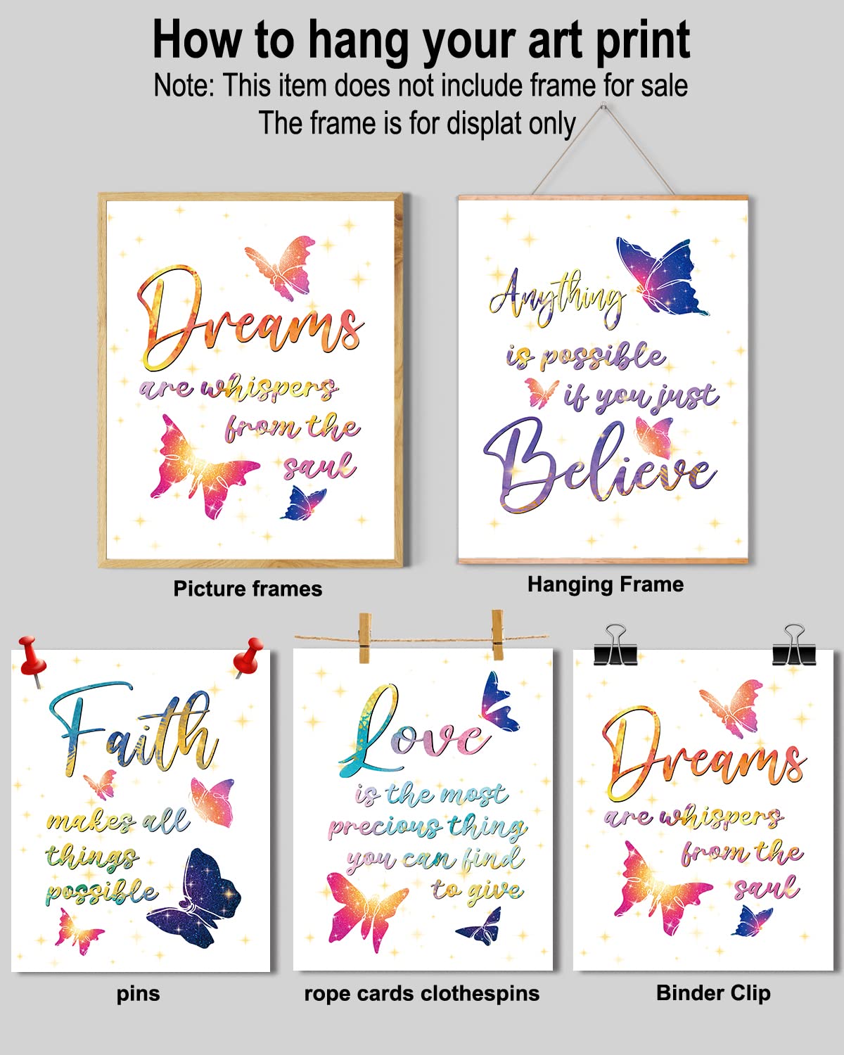 Positive Affirmations Butterfly Wall Decor Poster, Inspirational Quote Wall Decor Art Print, Motivational Saying Colorful Butterfly Art Print, Office Classroom Bedroom Decor For Teen Girls Women