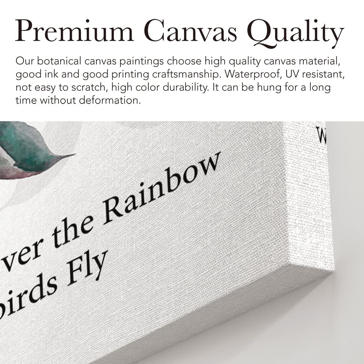 EVXID Inspirational Quote Somewhere Over the Rainbow Canvas Poster Painting Wall Art, Bluebirds Print Artwork Framed Ready to Hang for Home Office Decor 12 x 15 inch
