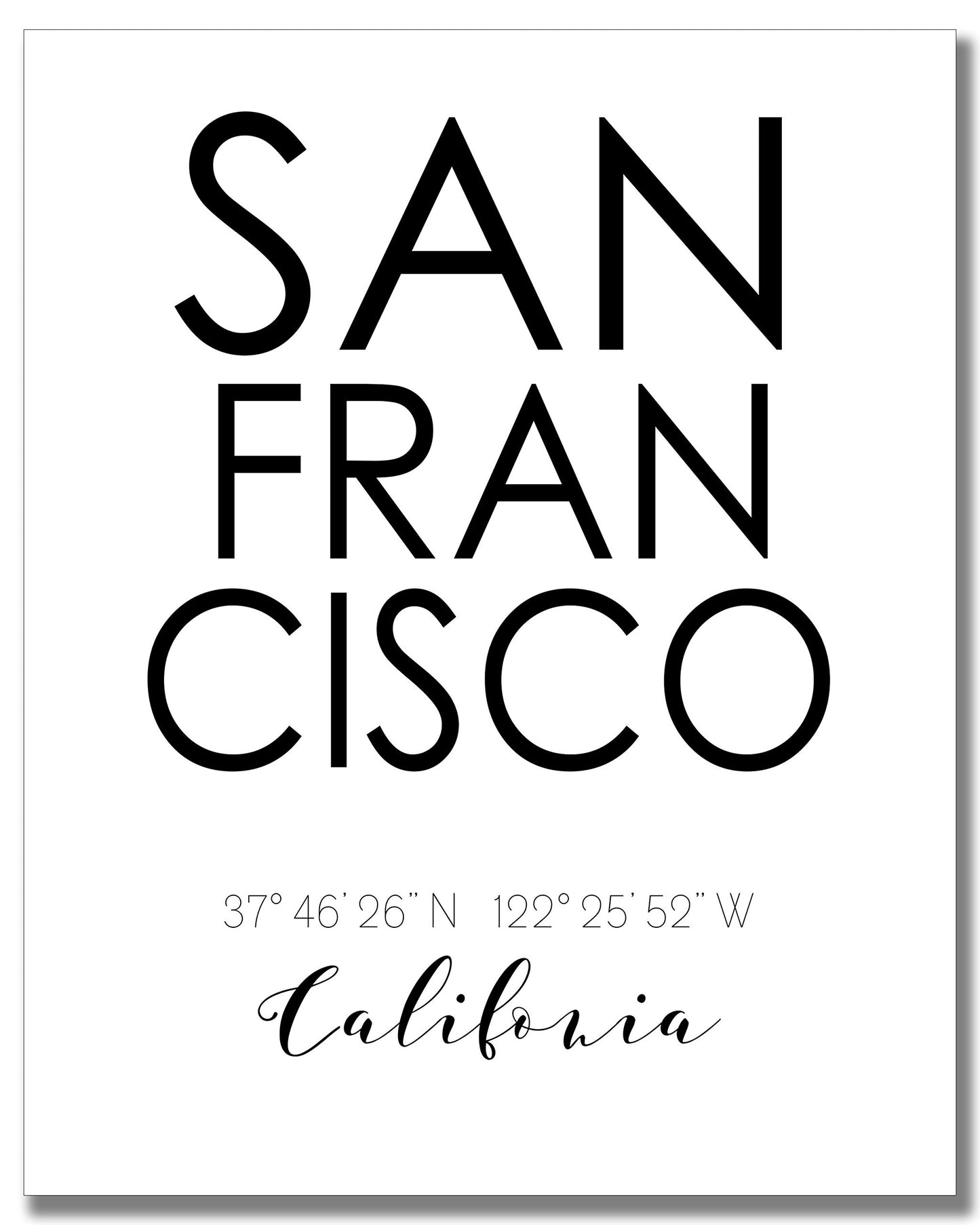 San Francisco City Skyline Wall Décor Prints - Set of 2 (8x10) Art Photos - Typography Minimalist Poster