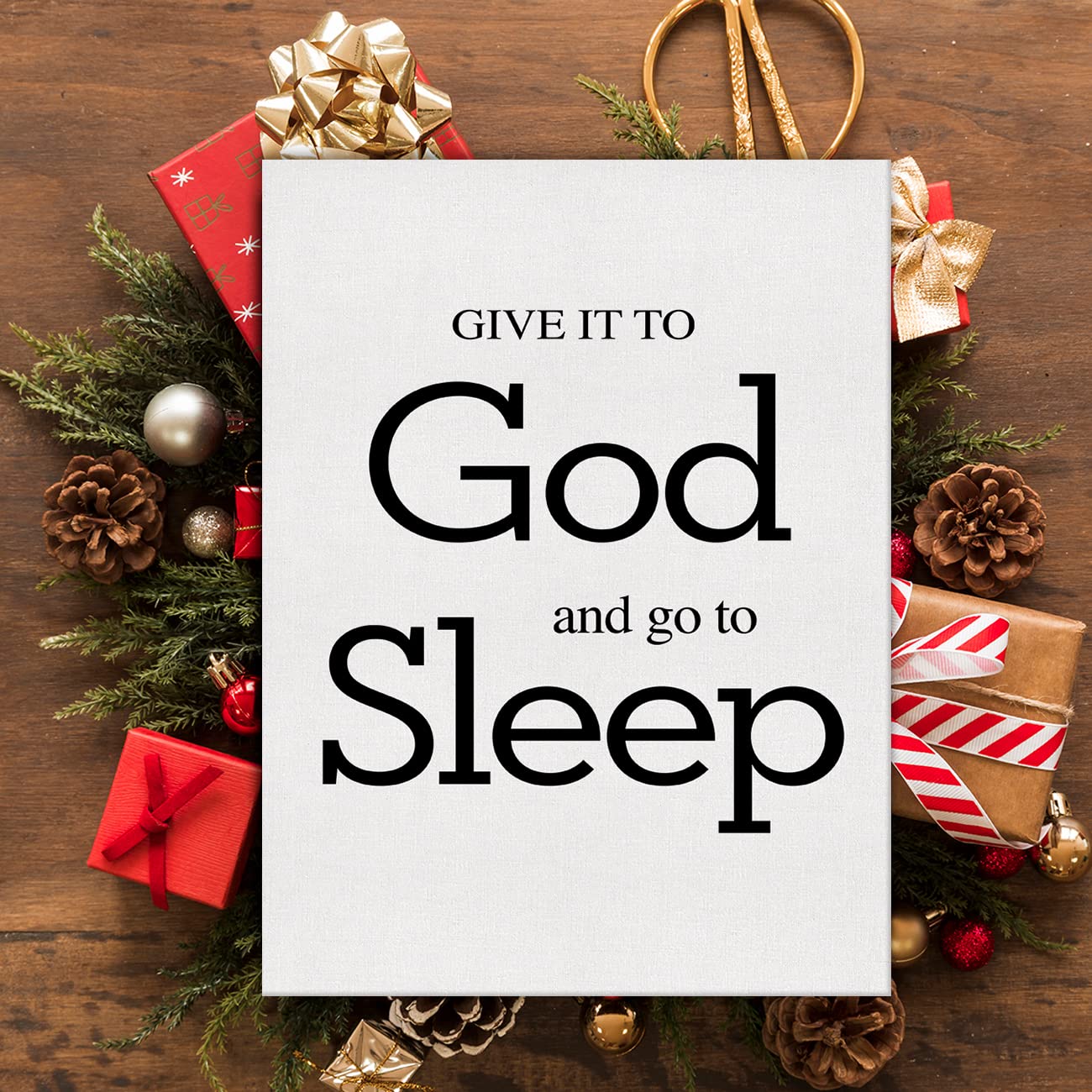 Master Bedroom Sign Wall Art Canvas Print Give It to God and Go to Sleep Poster Framed Motivational Modern Painting for Home Wall & Tabletop Decor