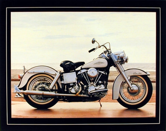 Motorcycle Wall Decor 1967 White Shovelhead Harley Davidson Vintage Bike Art Print Poster (16x20)