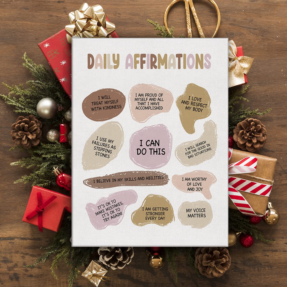 Yuzi-n Boho Daily Affirmations Print Poster Note to Self Mental Health Painting Canvas Wall Art & Tabletop Decoration Home Therapy Office Artwork, Easel & Hanging Hook 12x15Inch