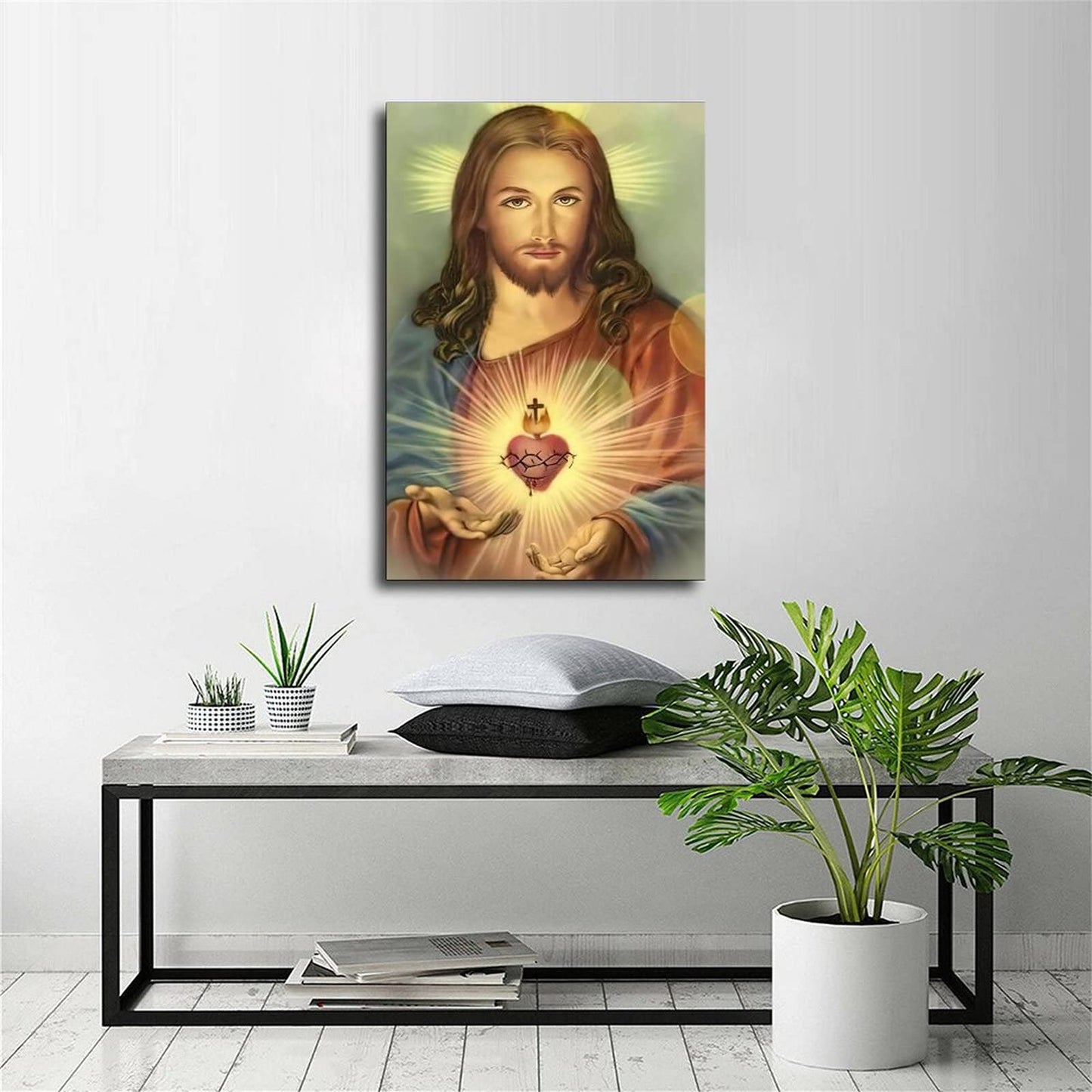 FireDeer Catholic Jesus Poster Print On Canvas Painting Christian God Pictures for Living Room No Frame (Sacred Heart of Jesus-1,8x12inch)